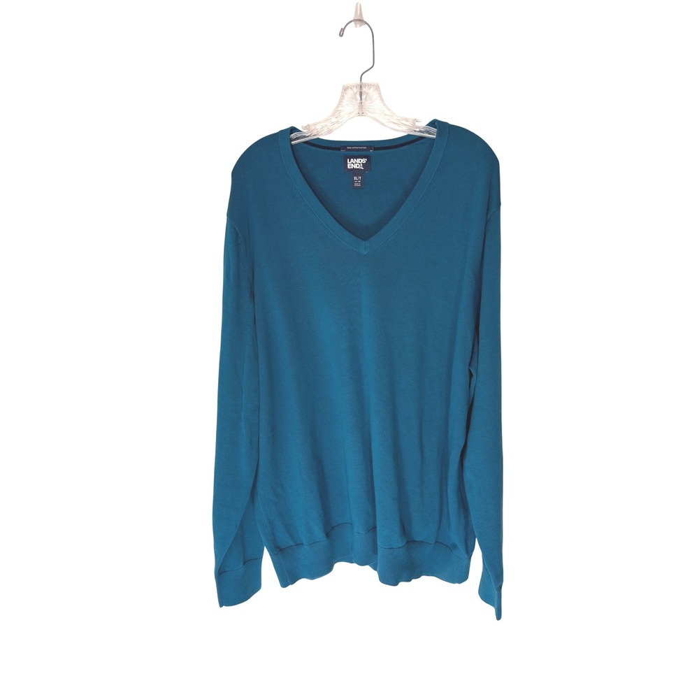 Lands'‎ End Men's Teal Classic Fit Supima Cotton Sweater Preppy Academia XL Tall